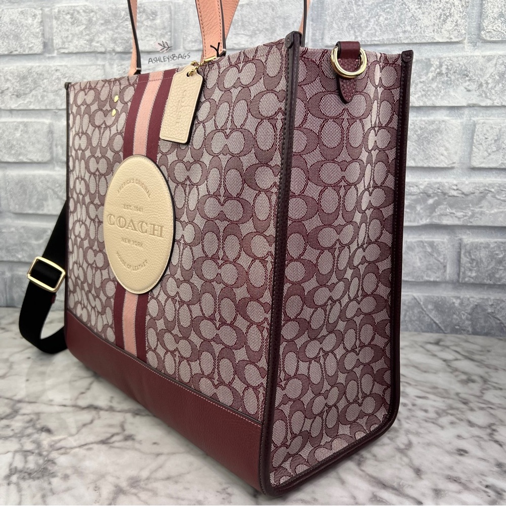 Coach Dempsey Tote 40 In Signature Jacquard With Stripe Coach Patch In Wine - Picture 3 of 14
